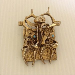 Vtg Igael Tumarkin Israel Brutalist Prisoner of Conscience Figural Pin Pendant